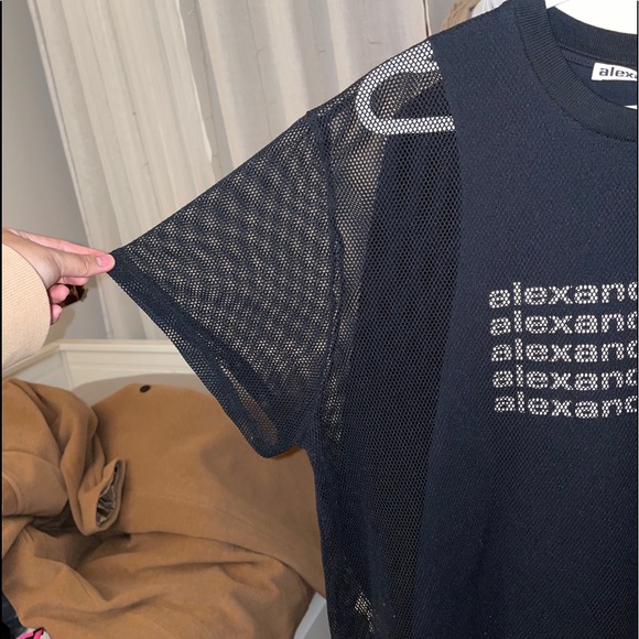AUTHENTIC Alexander Wang Stacked Logo Mesh Tee - Picture 8 of 16